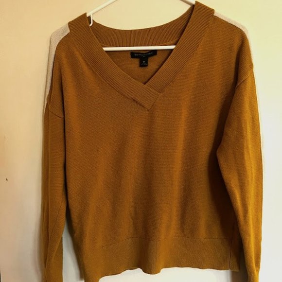 Banana Republic Mustard Sweater w/ white stripe on sleeves - Picture 1 of 3